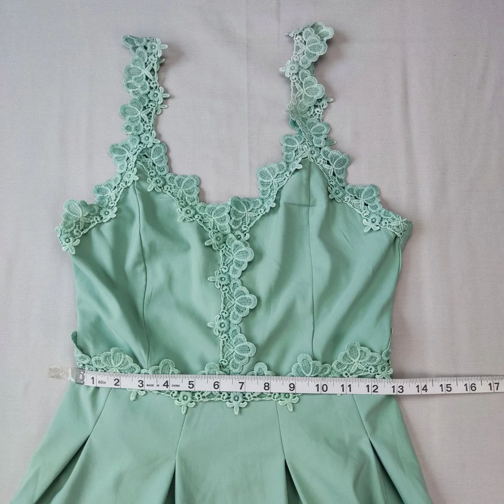 X-YUE Dress Women Medium Mint Green Lace Trim Sleeveless Fit Flare Cocktail Mini